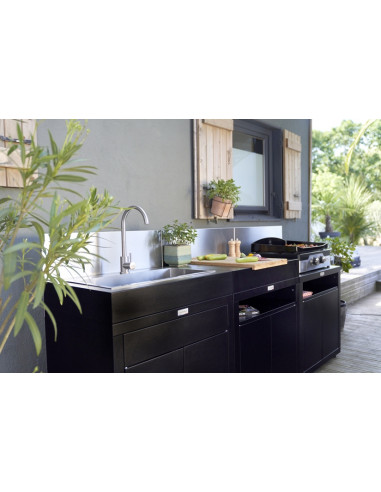 CUISINE D'EXTERIEUR NOIRE AVEC 3 ELEMENTS LE MARQUIER POUR PLANCHA LE MARQUIER
