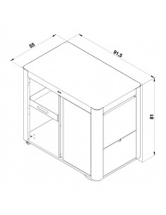 DESSERTE ACHILLE GRIS CARGO VERSION AVEC PORTE 4 ROULETTES ENO 2