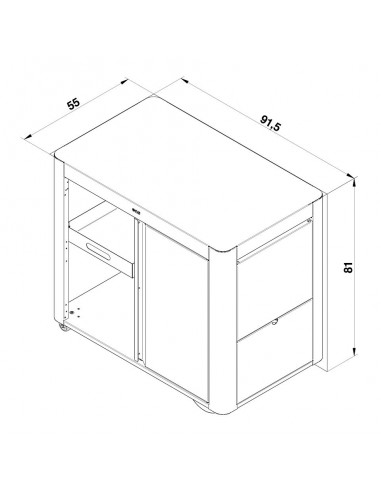 DESSERTE ACHILLE GRIS CARGO VERSION AVEC PORTE 4 ROULETTES ENO