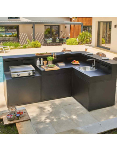 MODULE ANGLE AVEC COMPTOIR BAR - ACIER NOIR Forge Adour