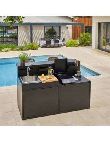 MODULE EVIER AVEC COMPTOIR BAR - ACIER NOIR Forge Adour