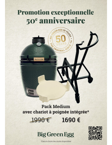 PACK MEDIUM 50 ANS EGG + CONVEGGTOR + CHARIOT A ROULETTES BIG GREEN EGG